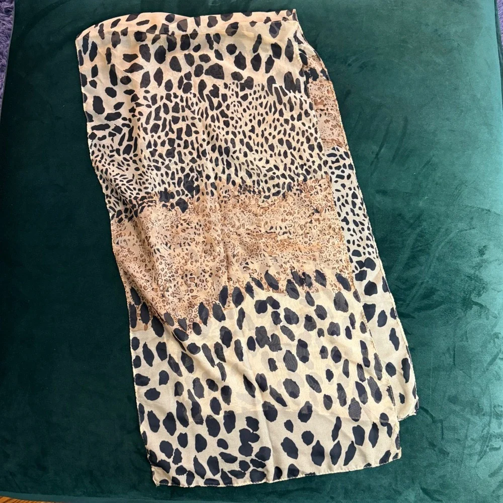 Animal Print Scarf Set Leopard Snakeskin Brown Tan Lightweight‎ Oblong 2 Piece